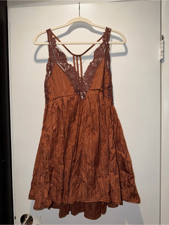 Free People Dresses & Skirts - NWOT Boho Brown Crochet V-Neck Sundress